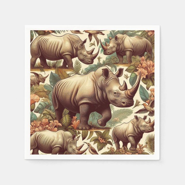 Vintage Rhino Seamless Napkins (Front)