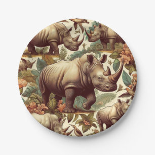 Vintage Rhino Seamless Paper Plates