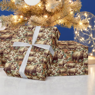 Vintage Rhino Seamless Wrapping Paper