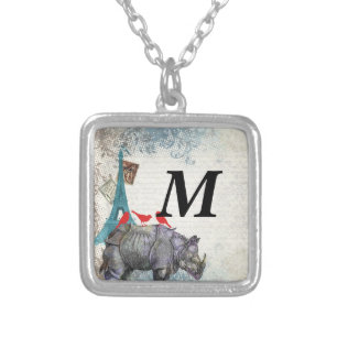 Vintage rhino silver plated necklace