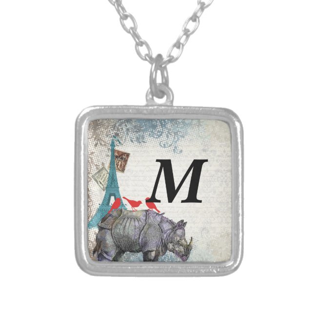 Vintage rhino silver plated necklace (Front)
