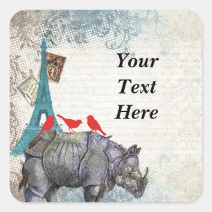Vintage rhino square sticker