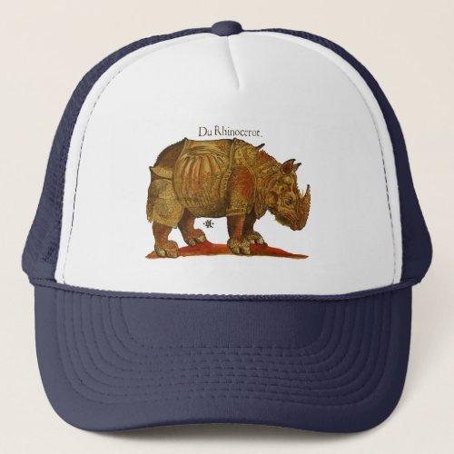 Vintage Rhino Woodcut Print _ Durers Rhinoceros Trucker Hat