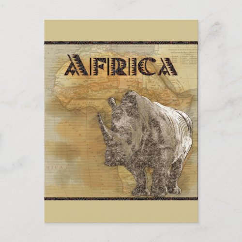 Vintage Rhinoceros Africa Travel Map Postcard