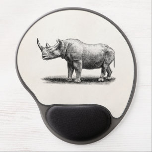 Vintage Rhinoceros Illustration Rhino Rhinos Gel Mouse Pad