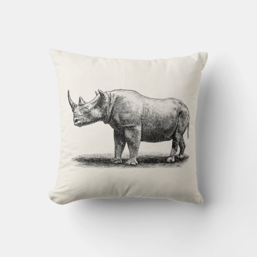 Vintage Rhinoceros Illustration Rhino Rhinos Throw Pillow