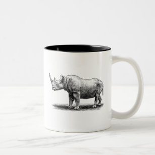 Vintage Rhinoceros Illustration Rhino Rhinos Two-Tone Coffee Mug