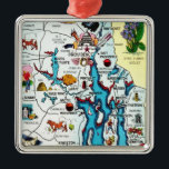 Vintage Rhode Island Map Ornament<br><div class="desc">A vintage colorful postcard map of the State of Rhode Island repurposed on an ornament.  The image features the capital - Providence.</div>