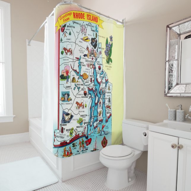Vintage Rhode Island Map  Shower Curtain (In Situ)
