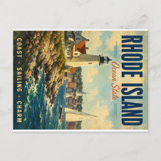 Vintage Rhode Island Ocean State Coastal Scene wit Holiday Postcard