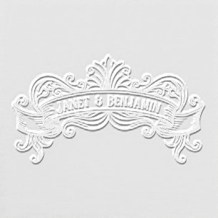 Vintage Ribbon Banner Names Couple Wedding #8 Embosser