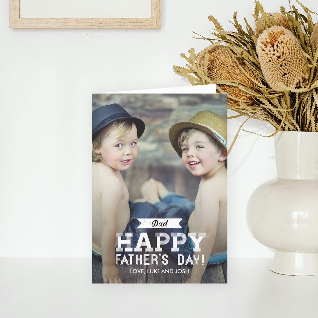 Vintage Ribbon Fathers Day Photo Card (Creator Uploaded)