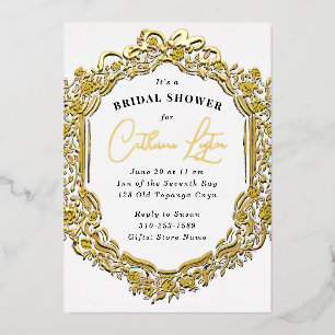 Vintage Ribbon Yellow Rose Bridal Shower Foil Invitation