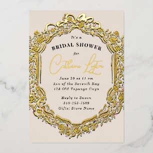 Vintage Ribbon Yellow Rose Bridal Shower Foil Invitation