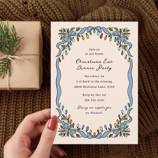 Vintage Ribbons Colored Lights Christmas Party Invitation