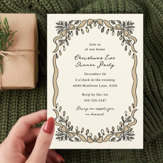 Vintage Ribbons Colored Lights Christmas Party Invitation