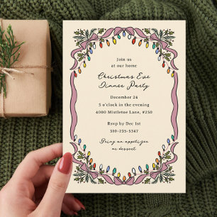 Vintage Ribbons Colored Lights Christmas Party Invitation