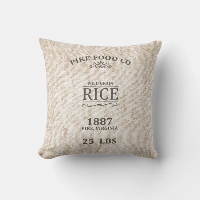 Vintage Rice Sack Throw Pillow (Front)