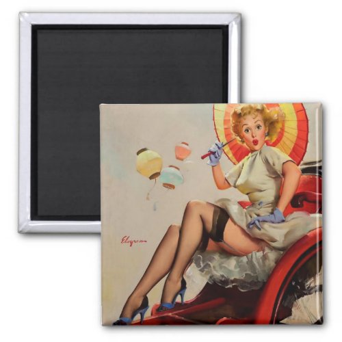 Vintage Rickshaw Pin up girl Magnet