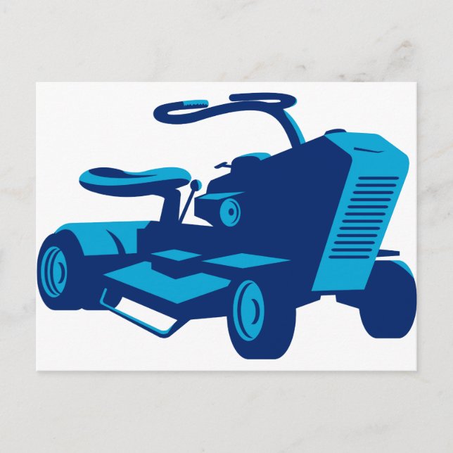 vintage ride on lawn mower retro postcard (Front)