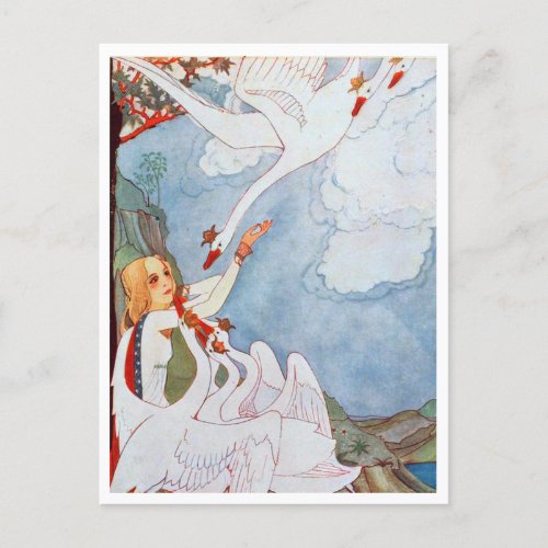 Vintage Rie Cramer Illustration Wild Swans Postcard