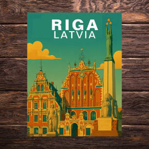 Vintage Riga, Latvia Retro Baltic Cityscape Travel Postcard