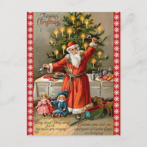 Vintage Ringing Bell Classic Santa Christmas Holiday Postcard