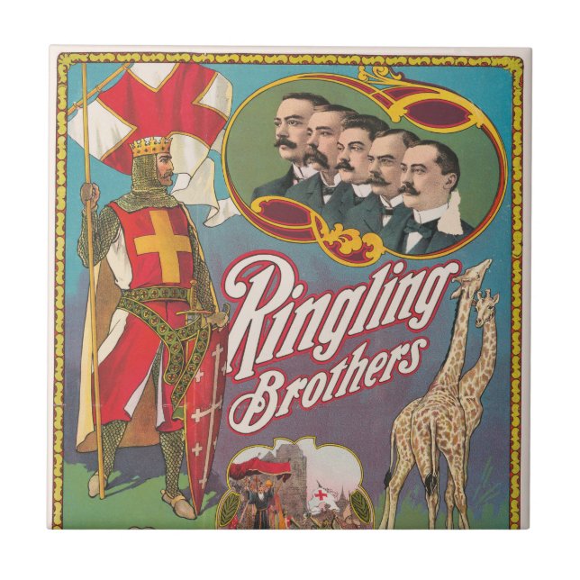 Vintage Ringling Brothers Circus Poster Ceramic Tile (Front)