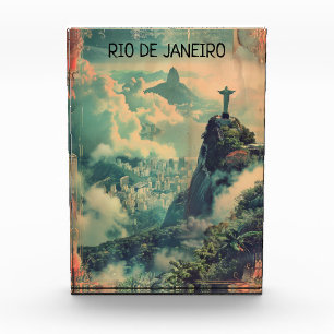 Vintage Rio de Janeiro Travel Jesus Statue Photo Block