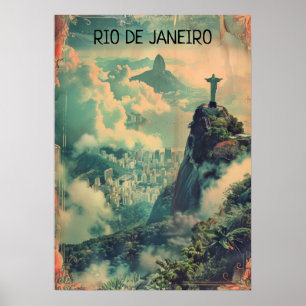Vintage Rio de Janeiro Travel Jesus Statue Poster