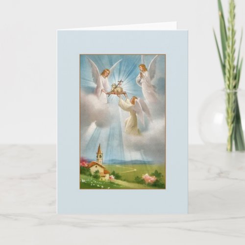Vintage Risen Lamb of God and Angels Easter Card