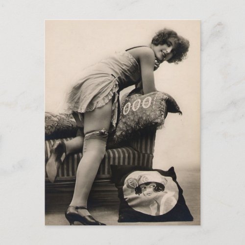 Vintage risque  girl art deco 1920s photo postcard
