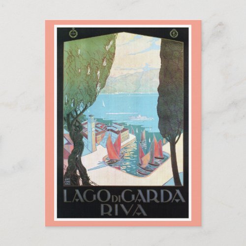 Vintage Riva Lake Garda Italian travel ad Postcard