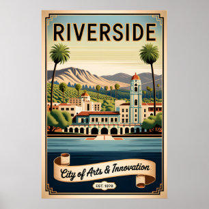 Vintage Riverside California City of Arts Retro Poster