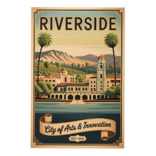 Vintage Riverside California City of Arts Retro Wood Wall Art