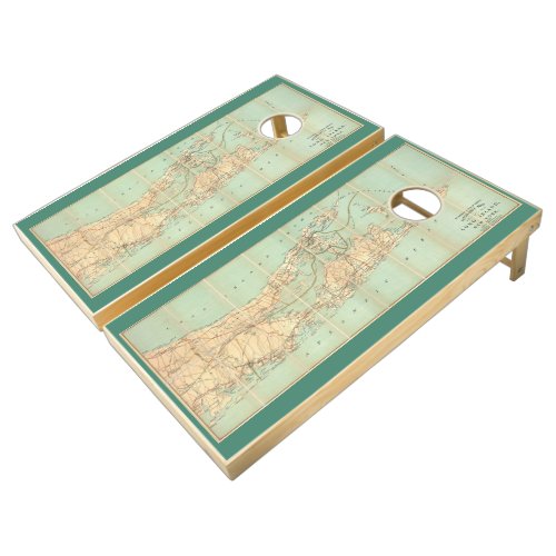 Vintage Road Map of Long Island 1905 Cornhole Set