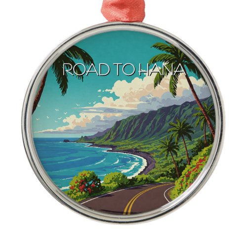 Vintage Road to hana Maui Hawaii Travel Metal Ornament