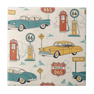 Vintage Road Trip Pattern (1) Ceramic Tile