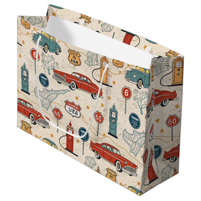 Vintage Road Trip Pattern (2) Large Gift Bag (Front Angled)