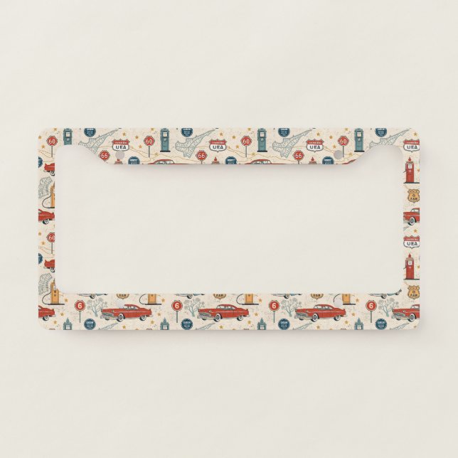 Vintage Road Trip Pattern (2) License Plate Frame (Front)