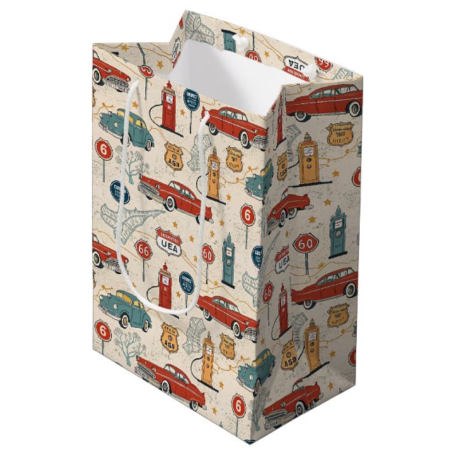 Vintage Road Trip Pattern (2) Medium Gift Bag (Front Angled)