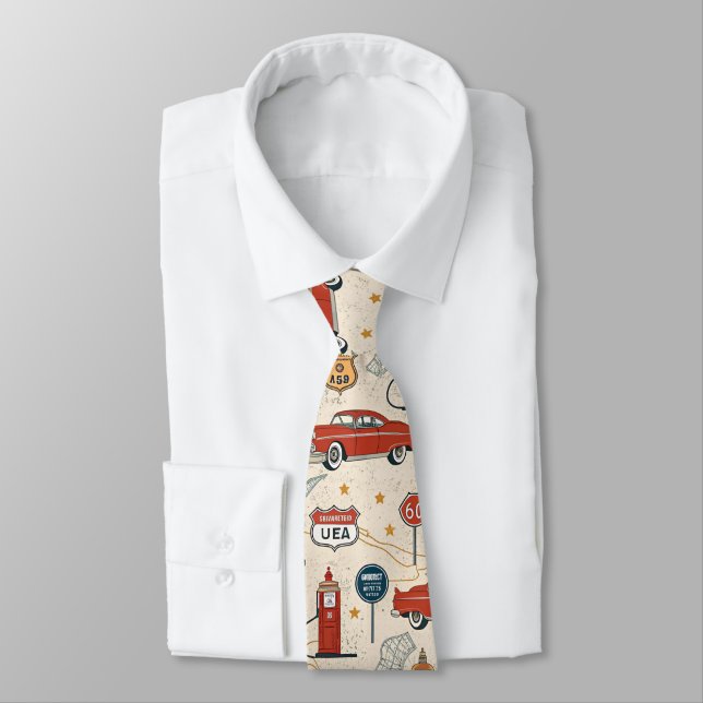 Vintage Road Trip Pattern (2) Neck Tie (Tied)