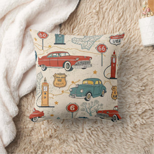 Vintage Road Trip Pattern (2) Throw Pillow