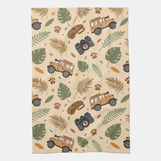 Vintage Road Trip Pattern (3) Kitchen Towel (Vertical)