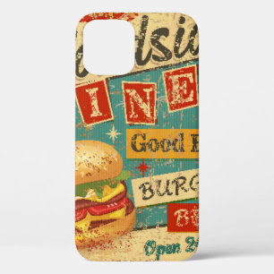 Vintage Roadside Diner metal sign. diner, retro, v iPhone 12 Case