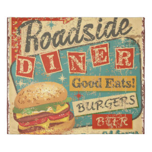 Vintage Roadside Diner metal sign. diner, retro, v Duvet Cover