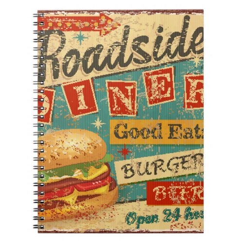 Vintage Roadside Diner metal sign diner retro v Notebook