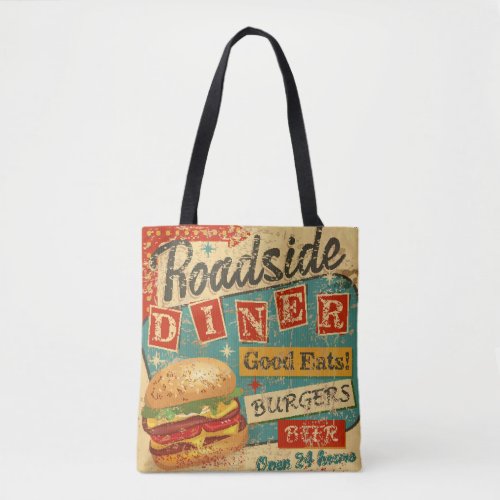 Vintage Roadside Diner metal sign diner retro v Tote Bag