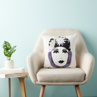 Vintage Roaring 20's Portrait Flapper Girl Throw Pillow