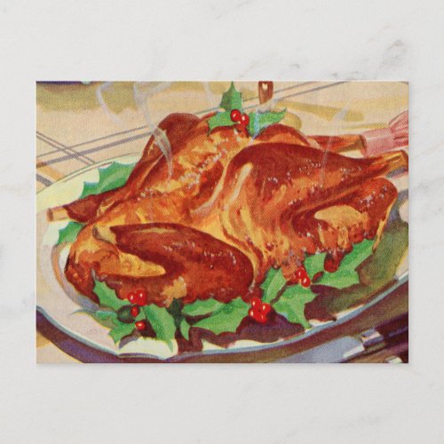 Vintage Roasted Turkey Dinner Postcard